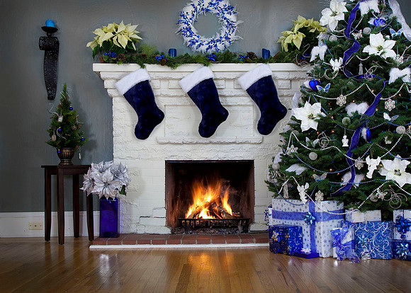 D   Blue-H -Fireplace-Christmas-Blue